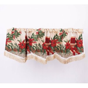 Decorative Christmas Poinsettias Candles Design Tapestry Curtain Valance