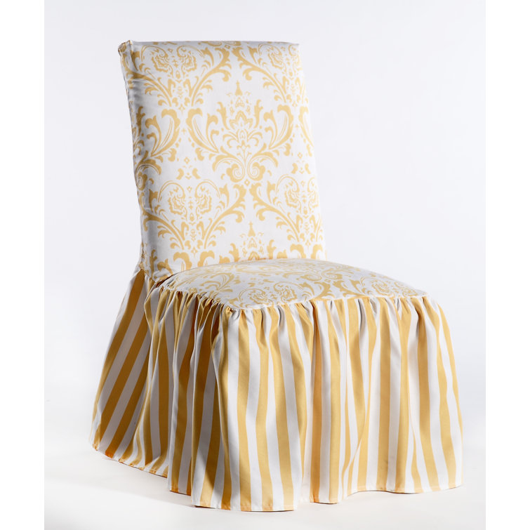 Astoria Grand Damask And Stripe Ruffled Box Cushion Dining Chair Slipcover Reviews Wayfair