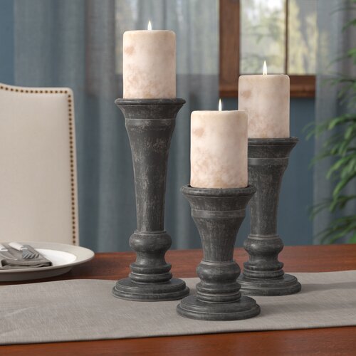 Three Posts 3 Piece Black Wood Candlestick Set & Reviews | Wayfair.ca