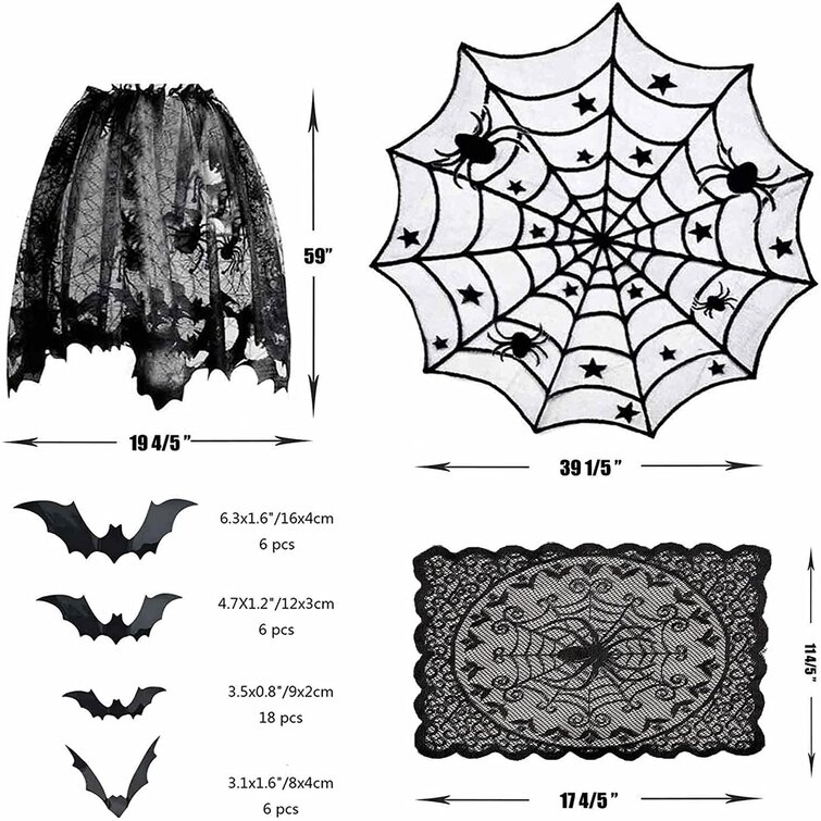 Party Halloween Decor Bundle for Home Spooky Home Decor Spider Web Table Runners & Halloween Banner & Mantel Scarf & 36 PCS 3D Bat Sticker Halloween Decorations Indoor Set Kitchen 