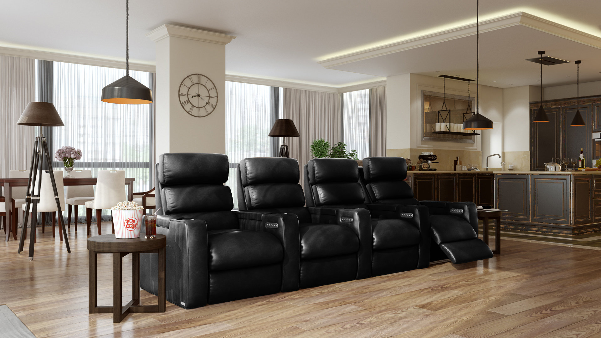 Orren Ellis 126'' Wide Genuine Leather Home Theater Configurable