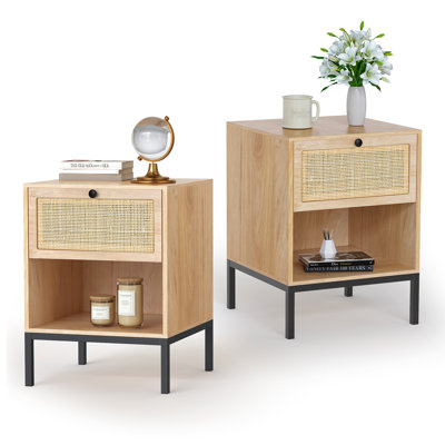 Bosonohy Boho Natural Rattan 1-Drawer Nightstand
