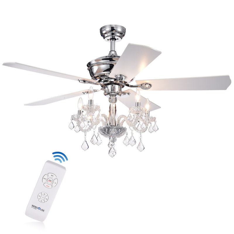 House Of Hampton 52 Vieira 5 Blade Crystal Ceiling Fan With Remote Control And Light Kit Included Reviews Wayfair