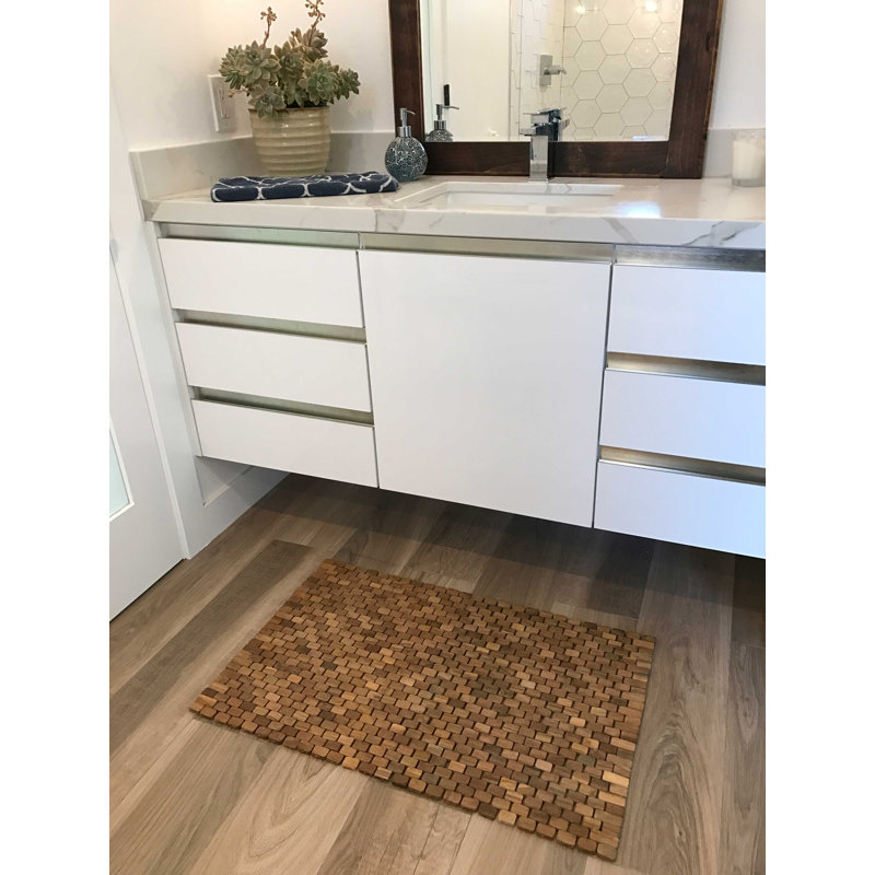 Hip O Modern Living Oversized Solid Teak Indoor Outdoor Floor Mat Rectangle Hardwood Non Slip Geometric Shower Mat Reviews Wayfair