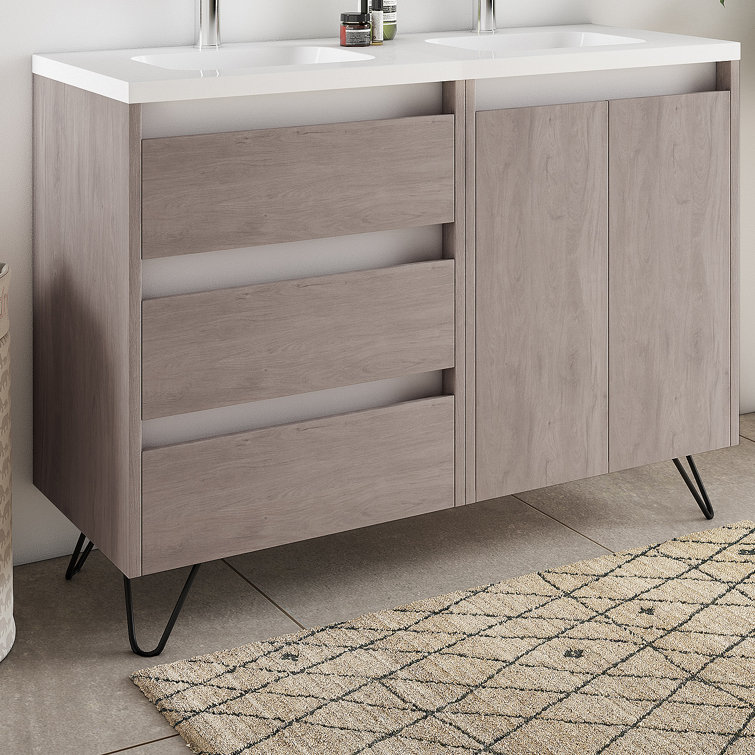 Ebern Designs 48 Modern Bathroom Vanity Cabinet Giza Rhd Weathered Oak Wood 48 X 35 X 18 In Vanity Cabinet Ceramic Top Sink Legs Wayfair Ca