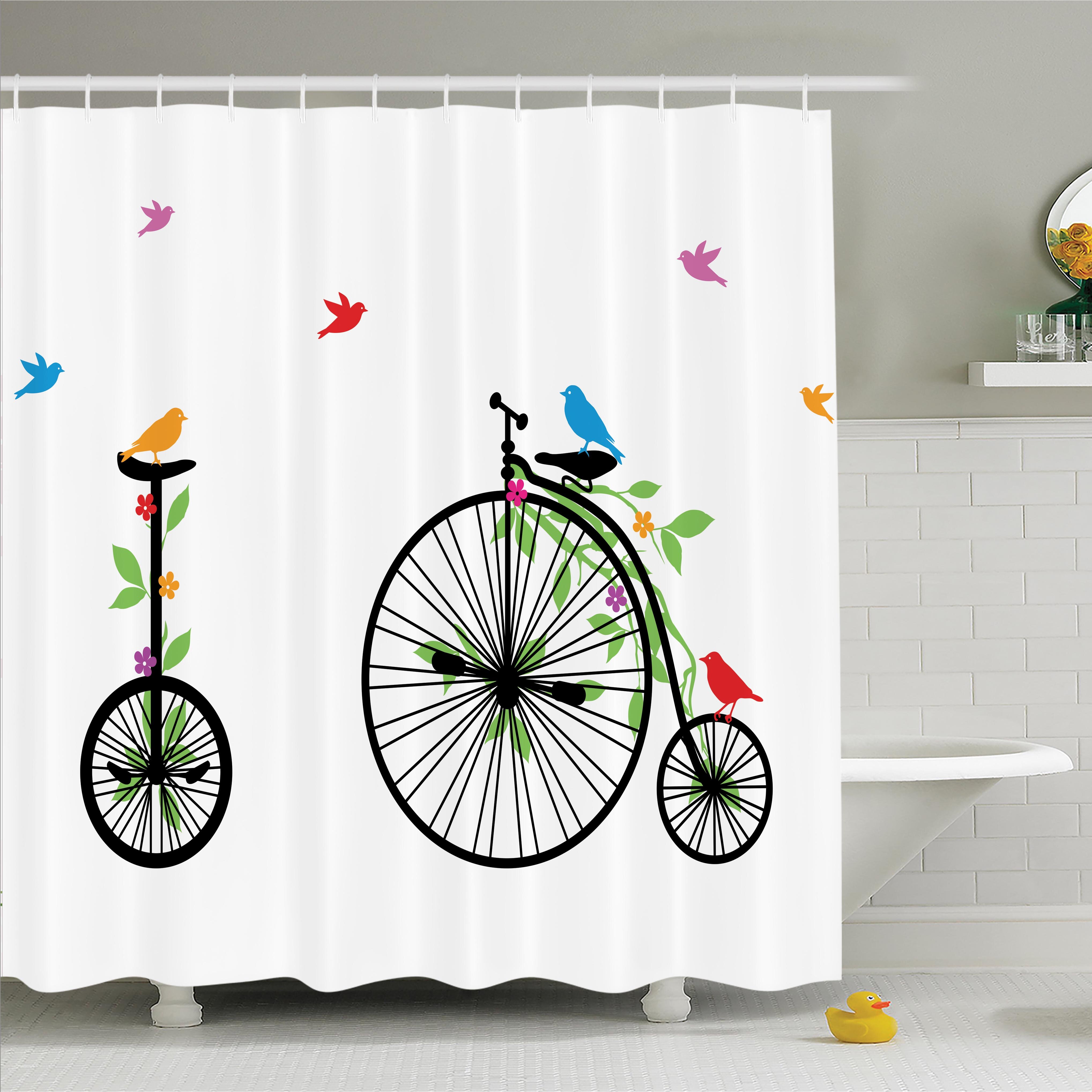 Ambesonne Bicycle Flying Birds Flowers Shower Curtain Set Reviews Wayfair