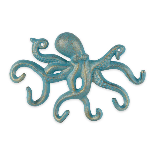 Octopus Wall Hook Key Holder Towel Hanger Coastal Nautical Sea Life Cast Metal 