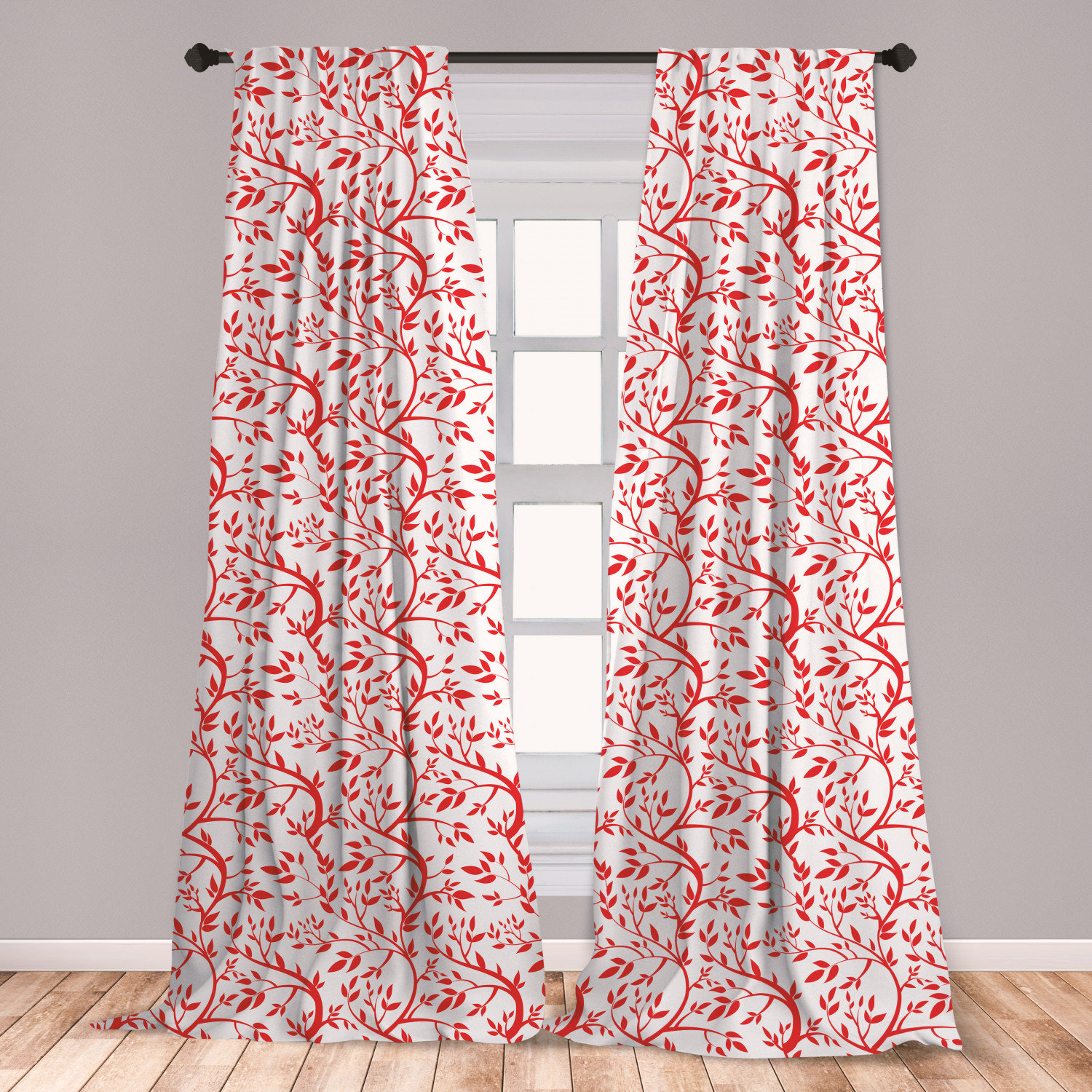 East Urban Home Ambesonne Red Window Curtains Curvy Branches Of A