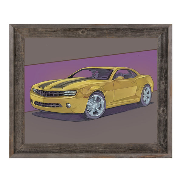 Click Wall Art Yellow Sports Car On Mauve Framed Graphic Art Print On Canvas Wayfair