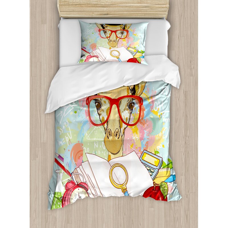 Ambesonne Graduation Hipster Giraffe Animal With Glasses And Cap