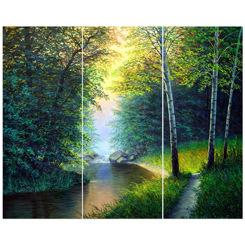 East Urban Home River With Waterfall Oil Painting Print Multi