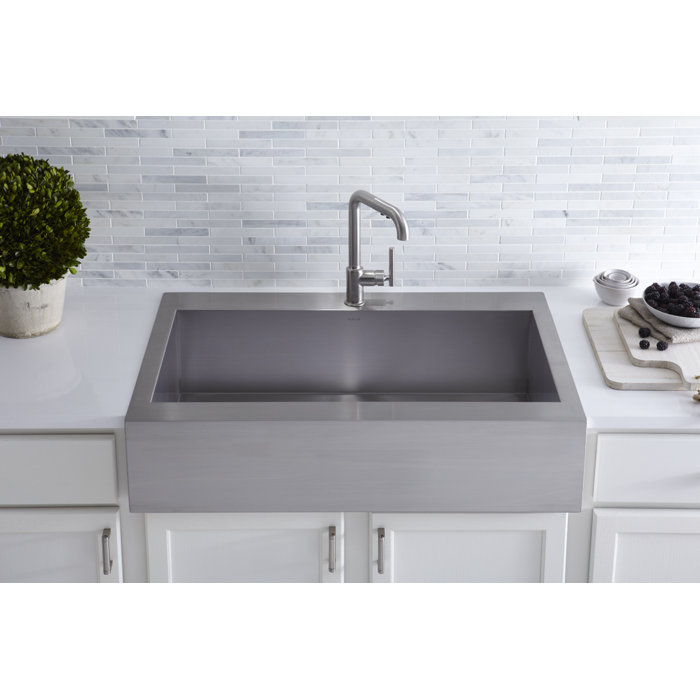 Vault Top Mount Single Bowl Stainless Steel Kitchen Sink With Shortened Apron Front For 36 Cabinet