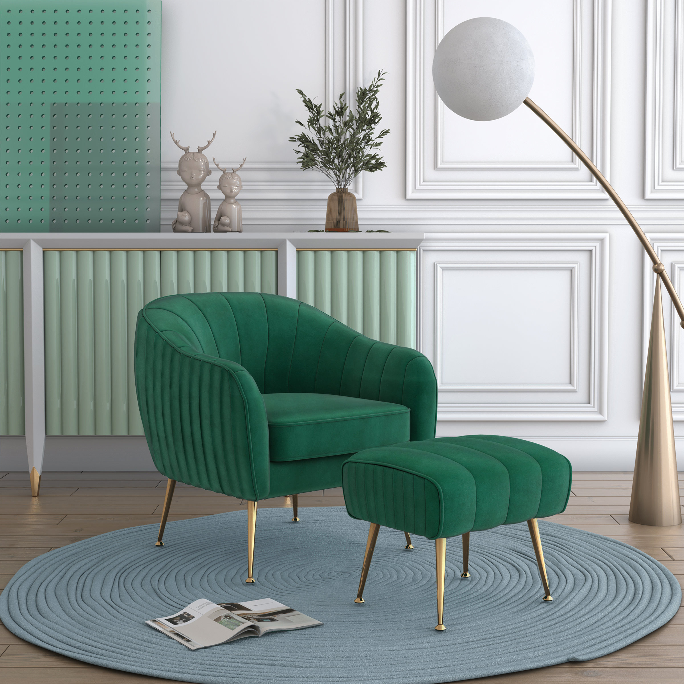 Mercer41 Velvet Accent Barrel Chair With Ottoman Wayfair