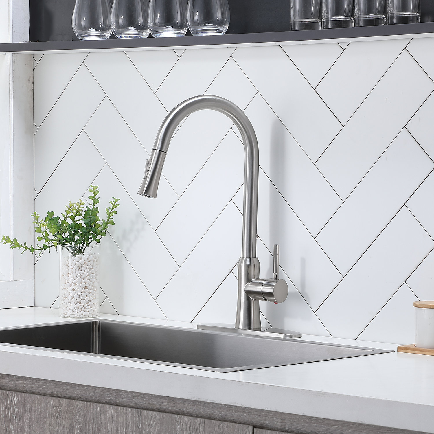 Vccucine Pull Down Single Handle Kitchen Faucet With Deck Plate Reviews Wayfair