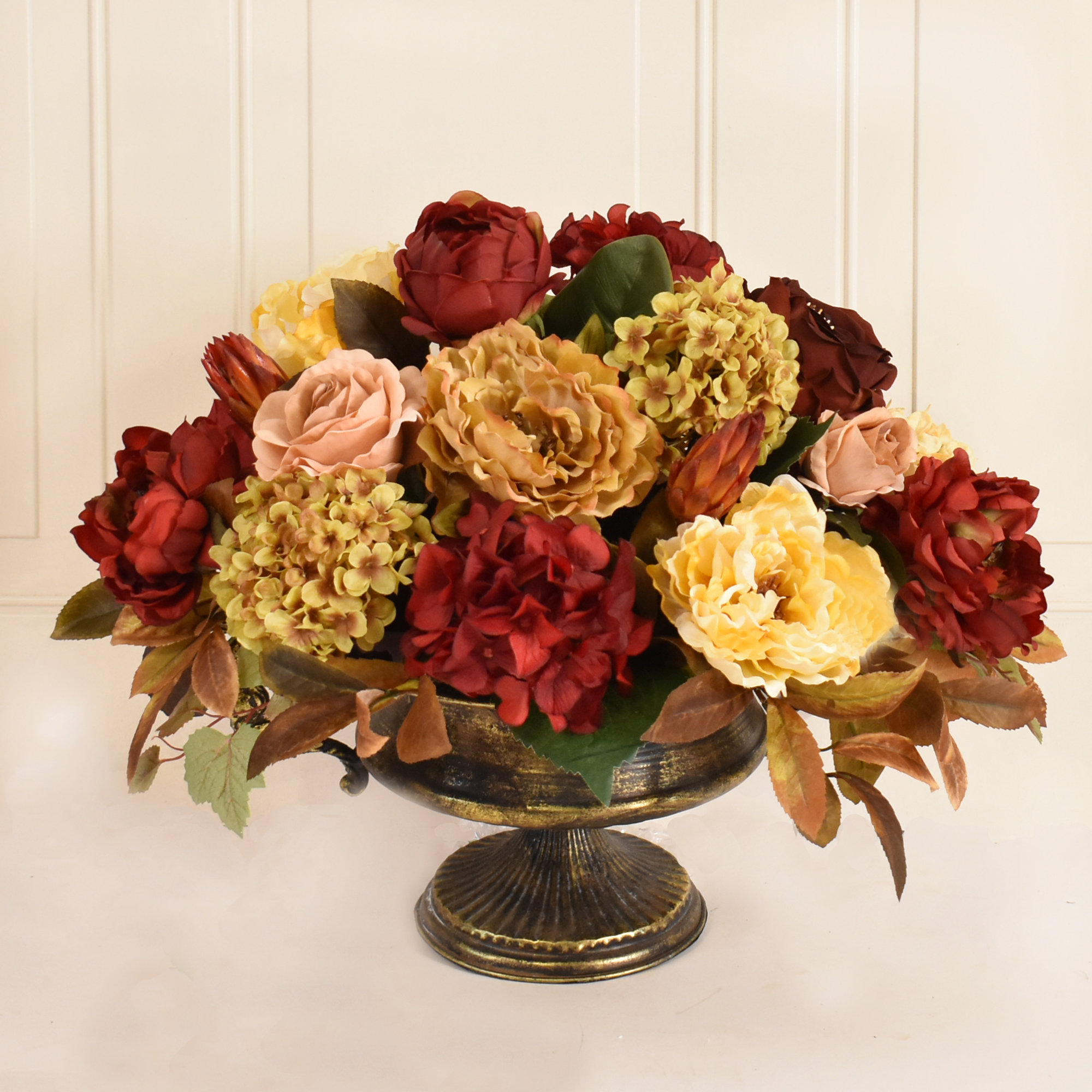 Floral Home Decor Large Burgundy And Gold Silk Flower Floral Arrangement Reviews Wayfair