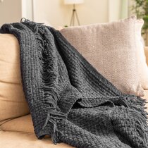 Chic Home Maisie Cozy Knitted Acrylic Two Tone Chenille Finished Throw Blanket Grey 50 x 60 