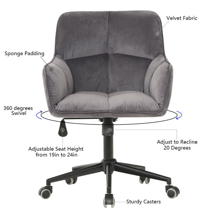 Velvet Desk Chair Office Chair with Arms Luxurious Cushion Office Swivel Chair