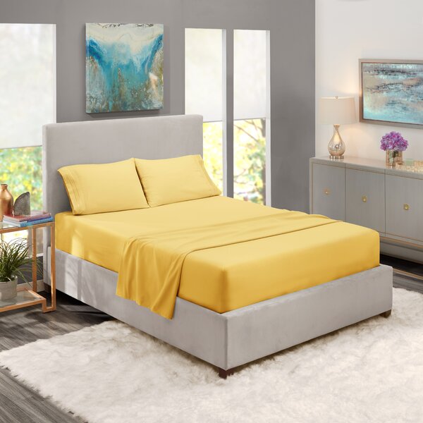 Tache Cotton Solid Bright Light Banana Yellow Deep Pocket Bed Fitted Sheet Only 
