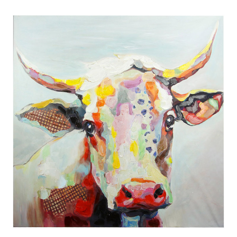 Latitude Run Colorful Bessie The Cow Unframed Painting Print