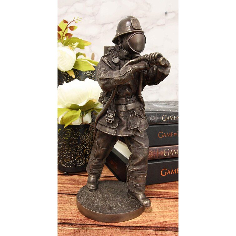 Praying Fireman  Statue Bronze Kneeling Firefighter Memorial Figurine 
