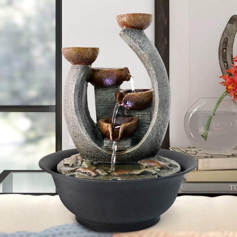 Clear Spinning Orb Rock Design Table Desk Water Fountain