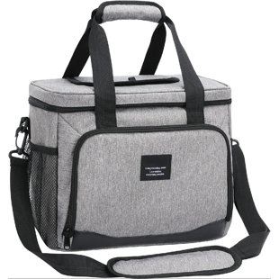 Wide Open Insulated Cool Bag with Adjustable Shoulder Strap Grey 15L Lunch Bag for Women Insulated Lunch Bags for Men Work Cooler Bag for Office/Outdoor/Camping/Bbq/Travel 
