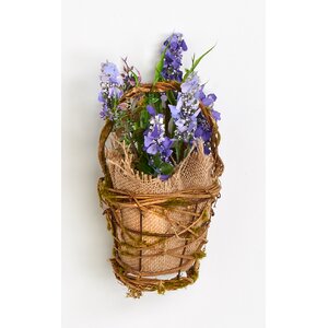Lavender Grass Lilac Floral Arrangements in Burlap Basket