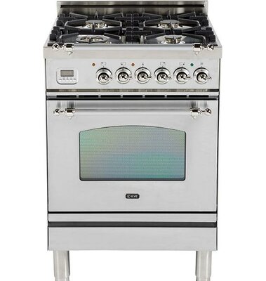 ILVE Nostalgie 24" 2.44 cu Ft Free-Standing Gas Range Finish: Stainless, Gas Type: Natural Gas