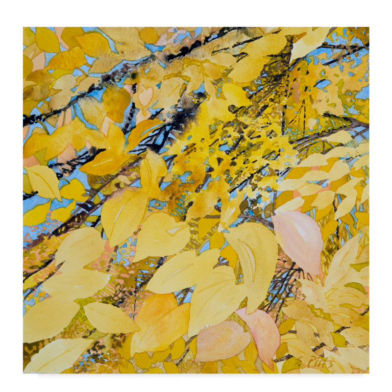 Charlton Home Golden Leaves Acrylic Painting Print On Wrapped