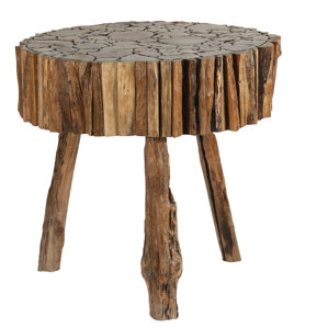 Round Cut Teak Wood End Table by Ibolili