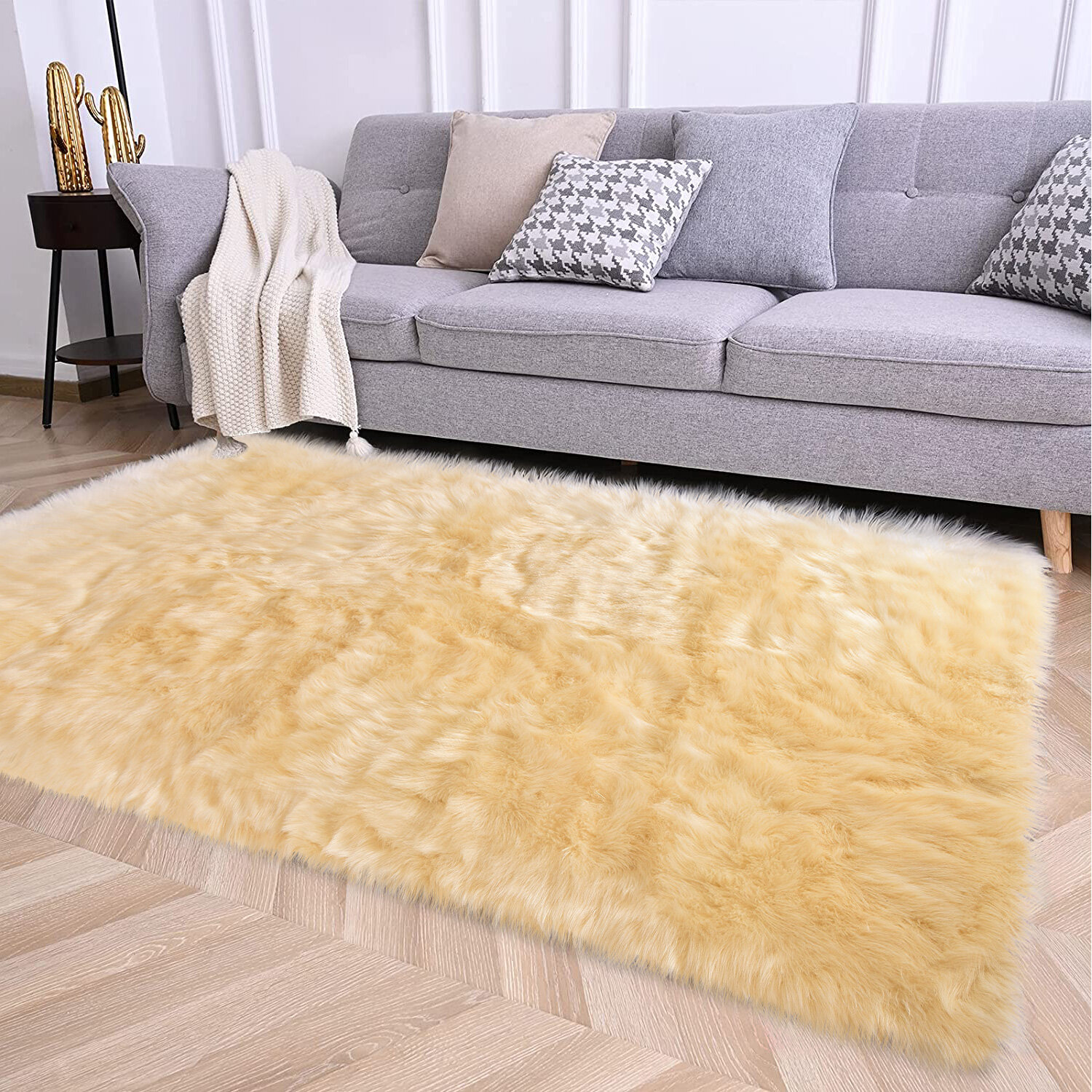 Mercer41 Chastyn Handmade Shag Faux Sheepskin Light Yellow Rug ...