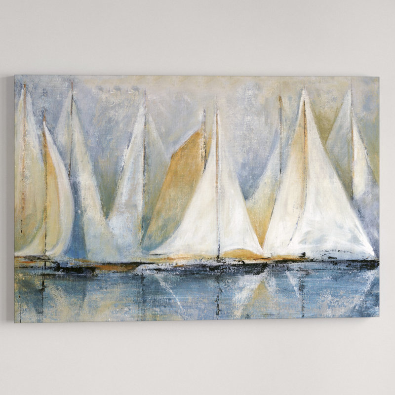 Three Posts Sailboats On Water Acrylic Painting Print On