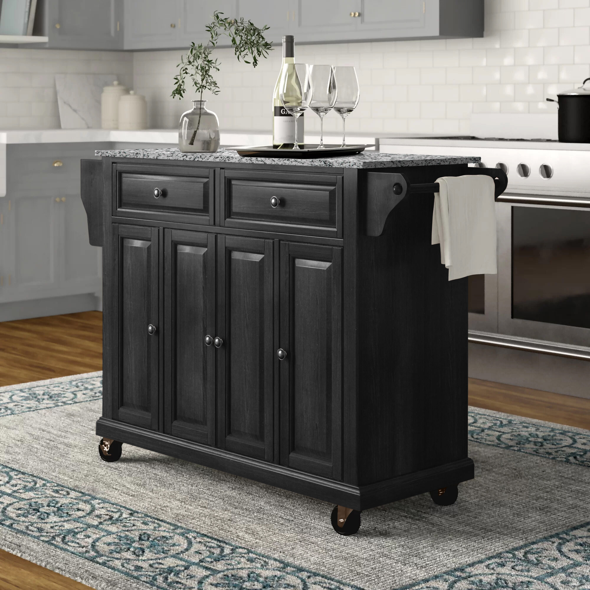 Monty 20.20'' Wide Rolling Kitchen Island with Granite Top