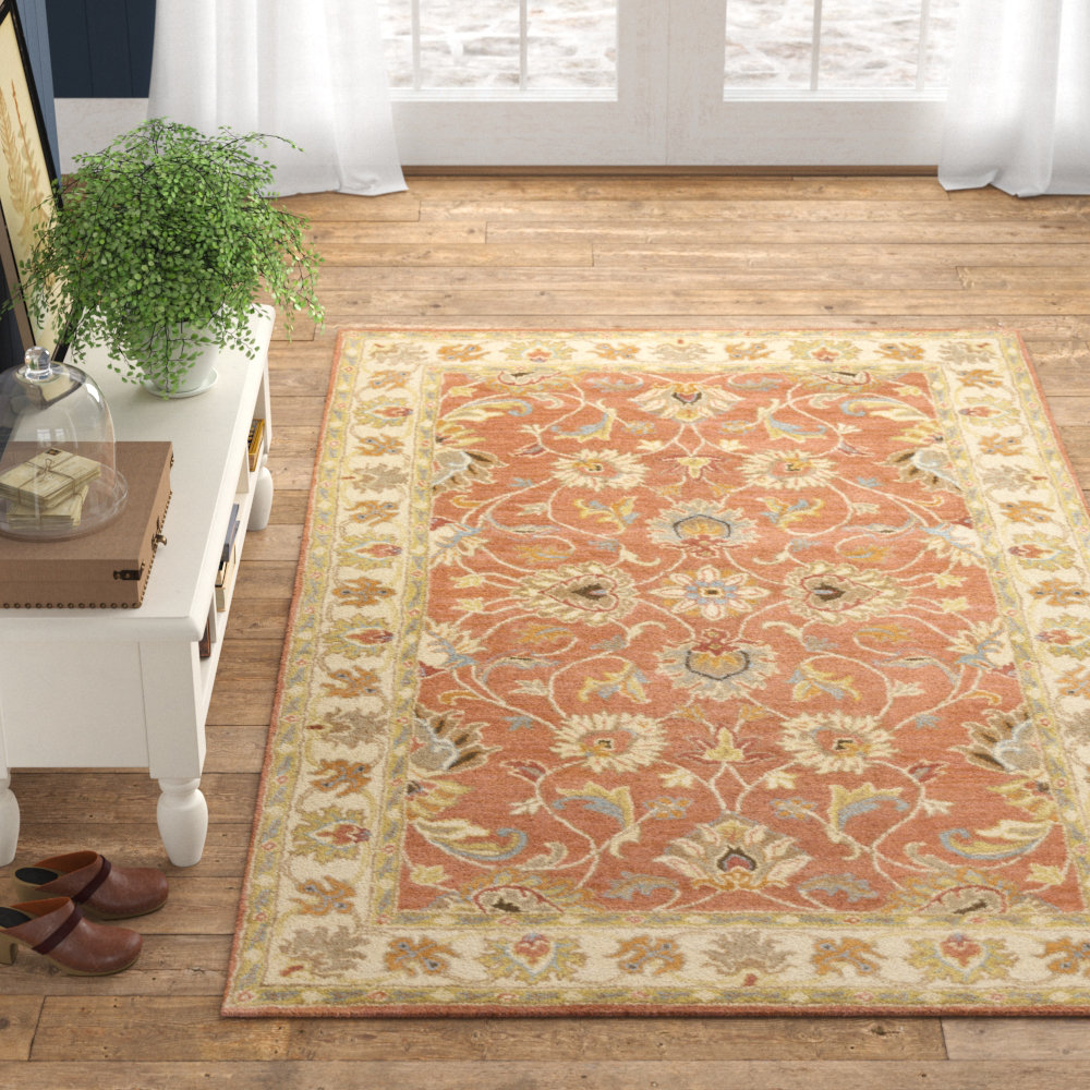 Arden Floral Hand Tufted Wool Burnt Orange Area Rug Reviews Birch Lane