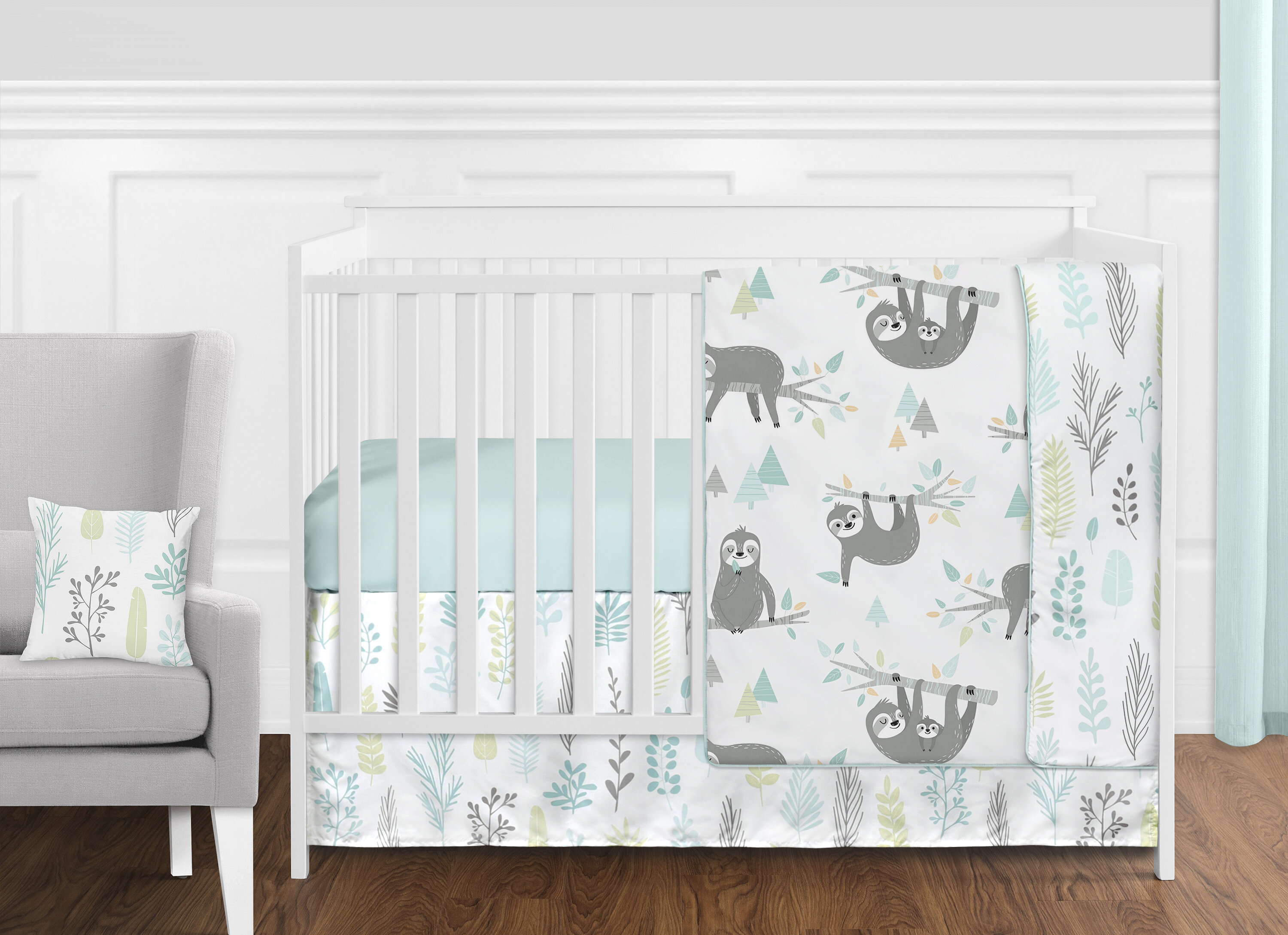 Sweet Jojo Designs Aqua And Grey Sloth Collection Sloth 11 Piece Crib Bedding Set Reviews Wayfair