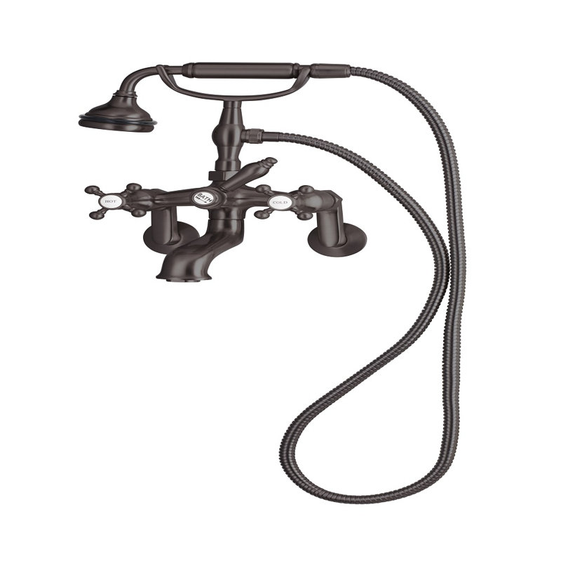 Cheviotproducts Double Handle Wall Mounted Clawfoot Tub Faucet Trim With Diverter And Handshower Wayfair