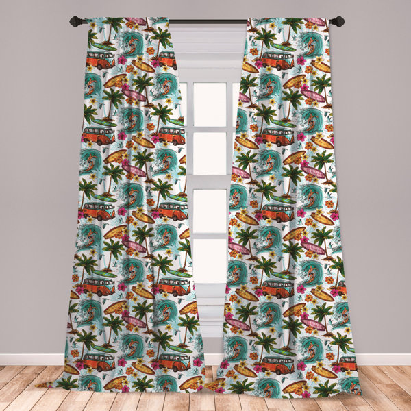 East Urban Home Ambesonne Abstract Window Curtains Surf Themed Vibrant Image Vintage Van And Flower Arrangement Seagulls Action Hobby Lightweight Decorative Panels Set Of 2 With Rod Pocket 56 X 63 Multicolor Wayfair