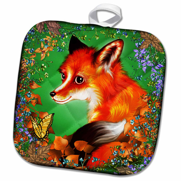 3drose A Sweet Baby Fox Peering Out Of His Den Surrounded By Flowers And Leaves Potholder Wayfair