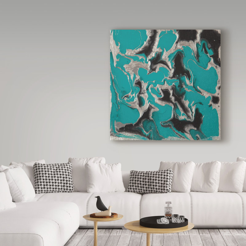 Trademark Art Liquid Industrial Turquoise Black Acrylic Painting Print On Wrapped Canvas Wayfair