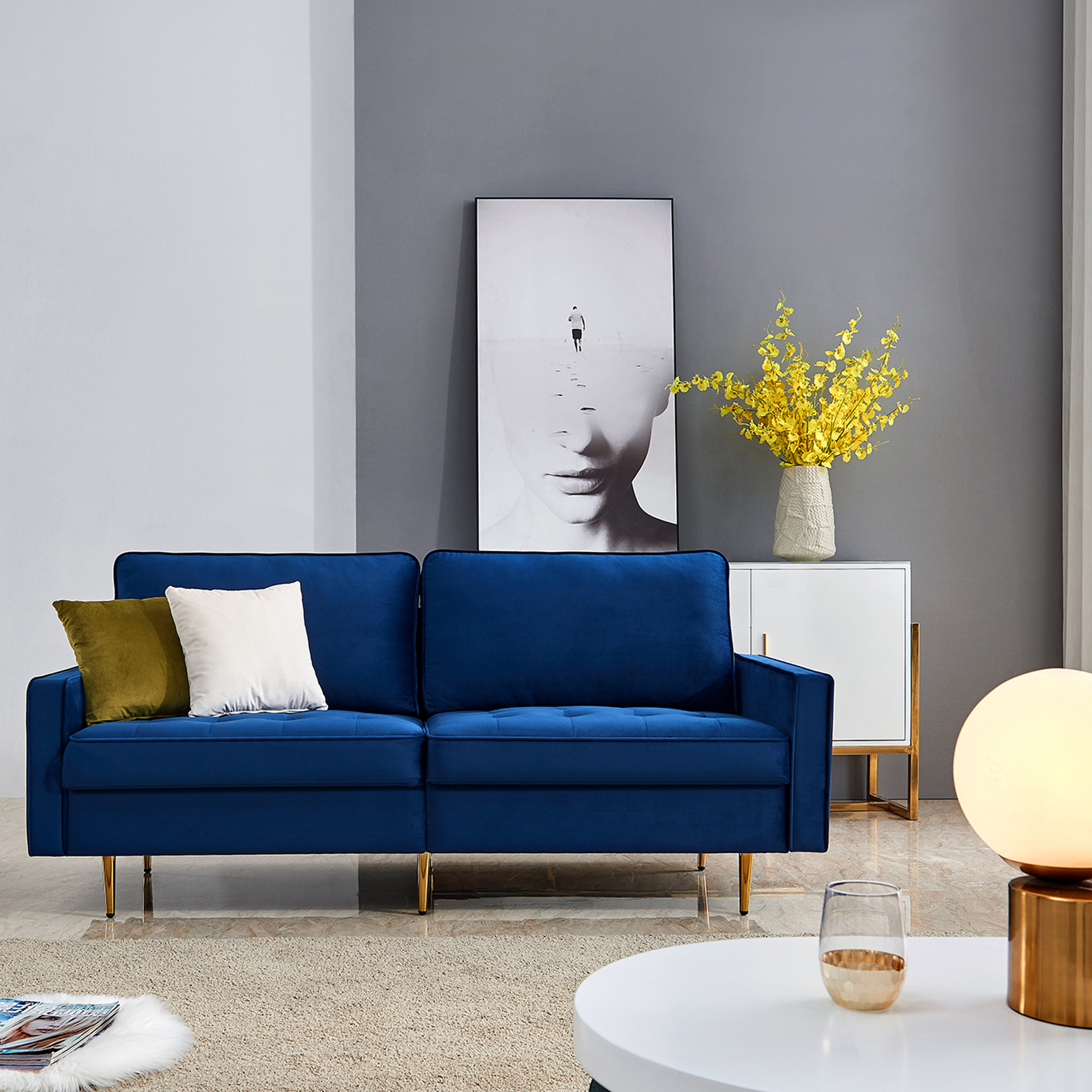 Everly Quinn Elsef 71 Velvet Square Arm Sofa Wayfair