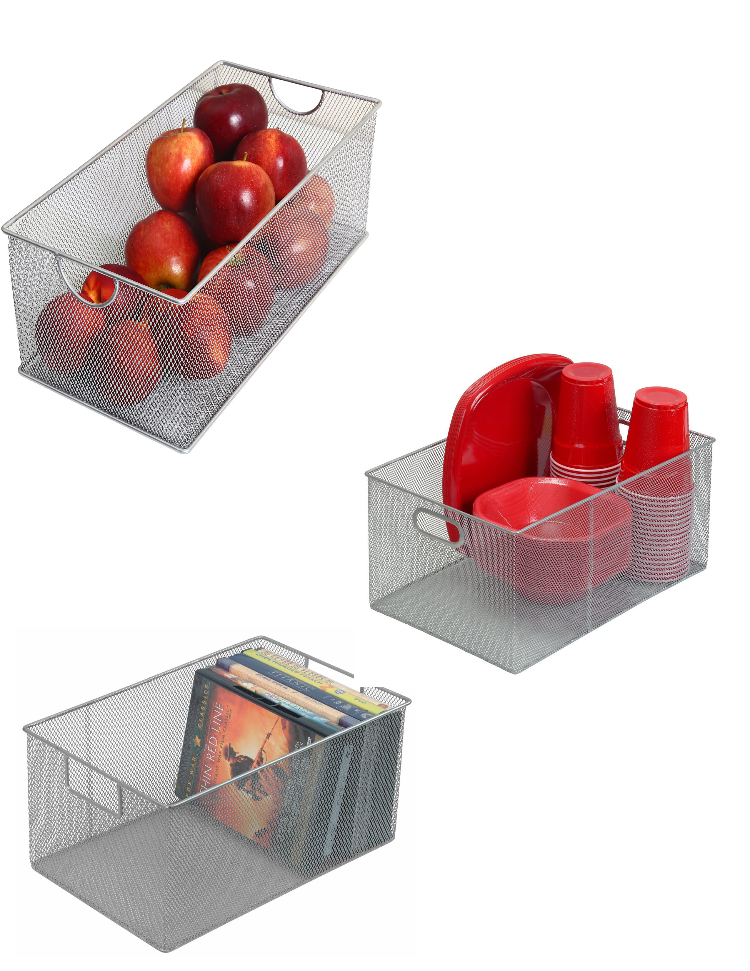 Pantry Items Toys Vegetables Silver Mesh Open Bin Storage Basket Organizer for Fruits Etc.