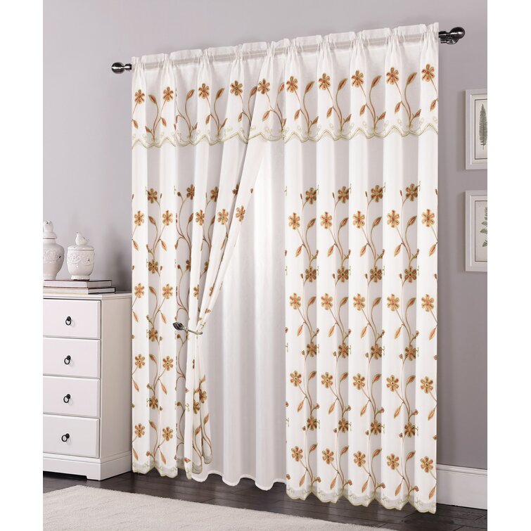 set Tier and Valance Embroidered Organza Elegant Kitchen Curtain complete 3 Pc