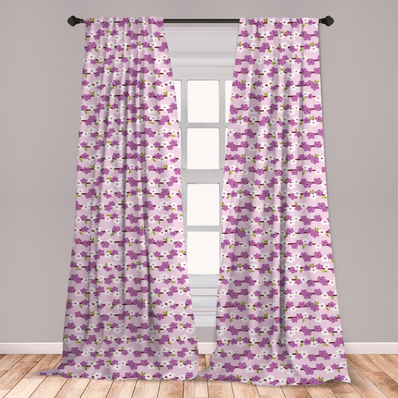 East Urban Home Ambesonne Japanese Curtains Horizontal Branches With Cherry Blossoms Flourishing Sakura Tree Pattern Window Treatments 2 Panel Set For Living Room Bedroom Decor 56 X 63 Lilac White Green Wayfair