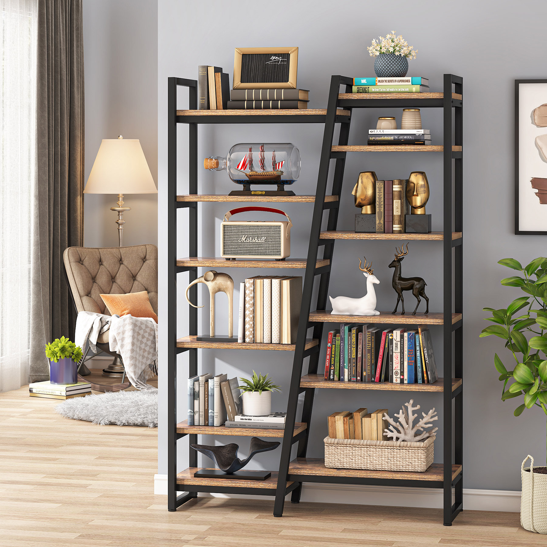 17 Stories Kaidiah 70.86'' H x 48.03'' W Iron Etagere Bookcase | Wayfair