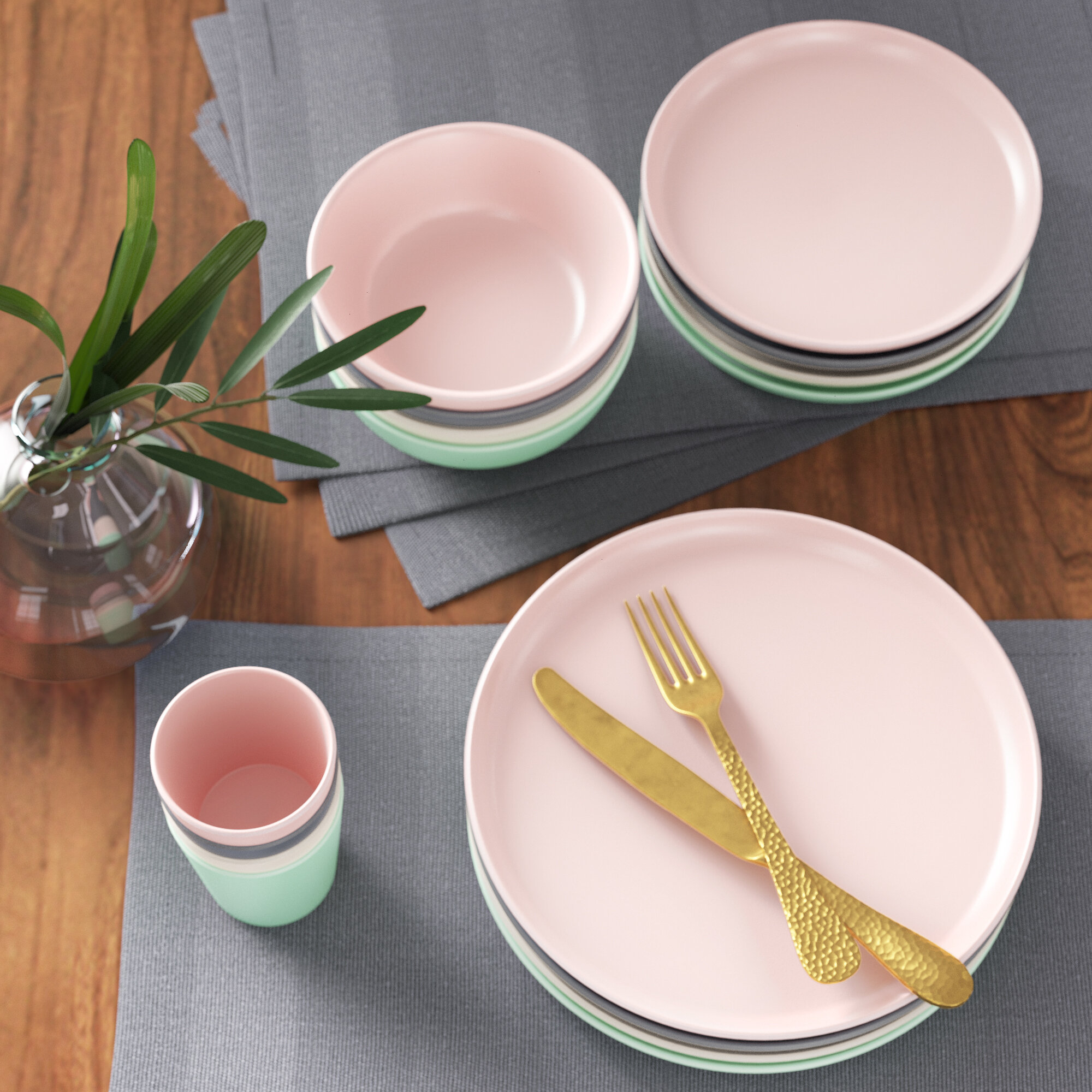 pink dinnerware