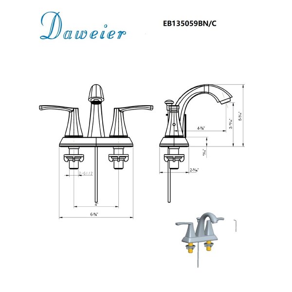Daweier EB135059BN 2-Hole Lavatory Faucet with Lever Handles Brushed Nickel