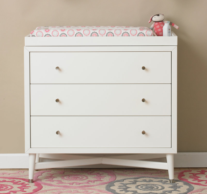 Dwellstudio Mid Century 3 Drawer Changing Dresser In French White Mid Century 3 Drawer Changing Dresser In French White