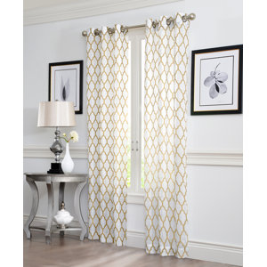 GEO GEO Flocked Geometric Semi-Sheer Curtain Panels (Set of 2)