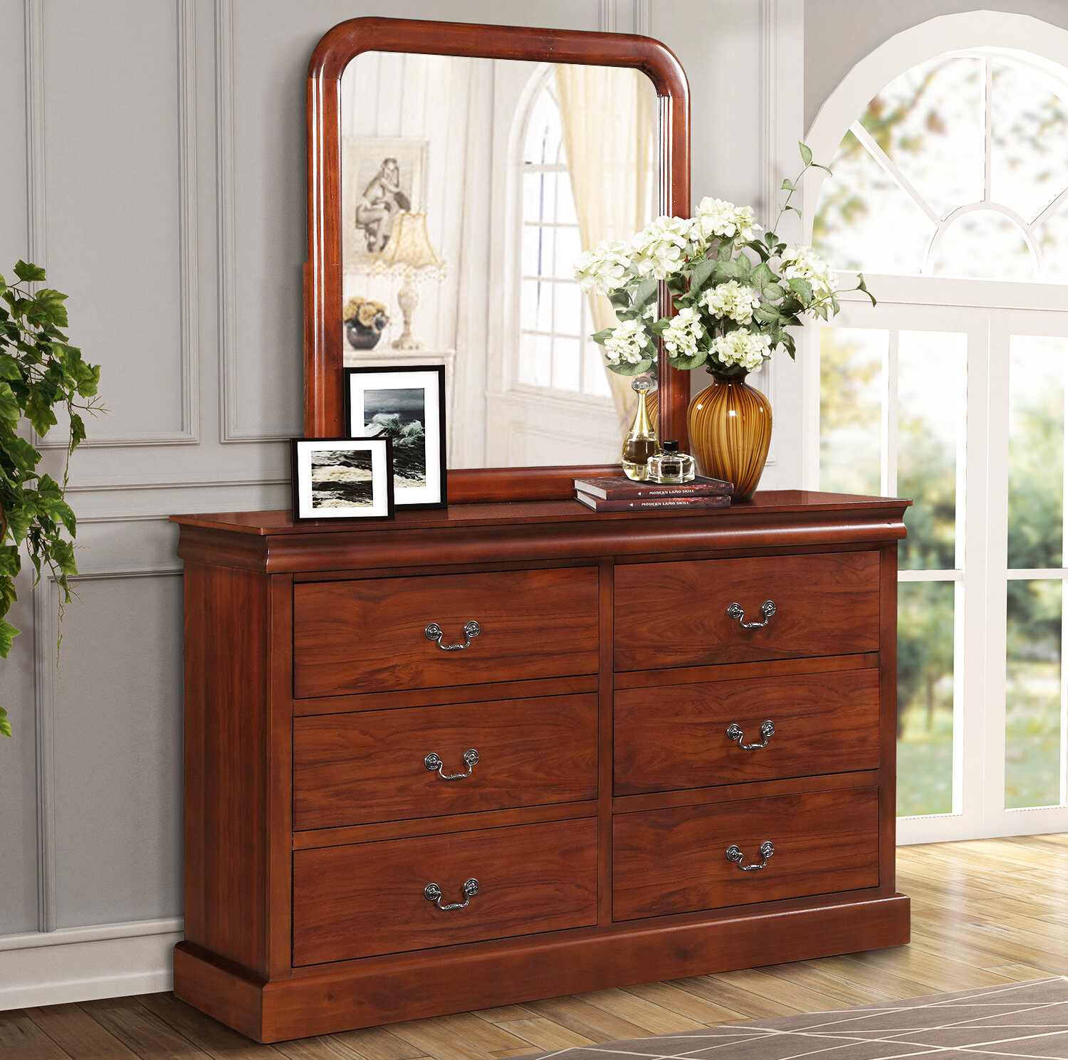 Canora Grey Dresser Mirror Nightstand Oak Finish Wayfair Ca