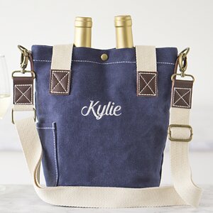 Personalized Waxed Canvas Wine Tote